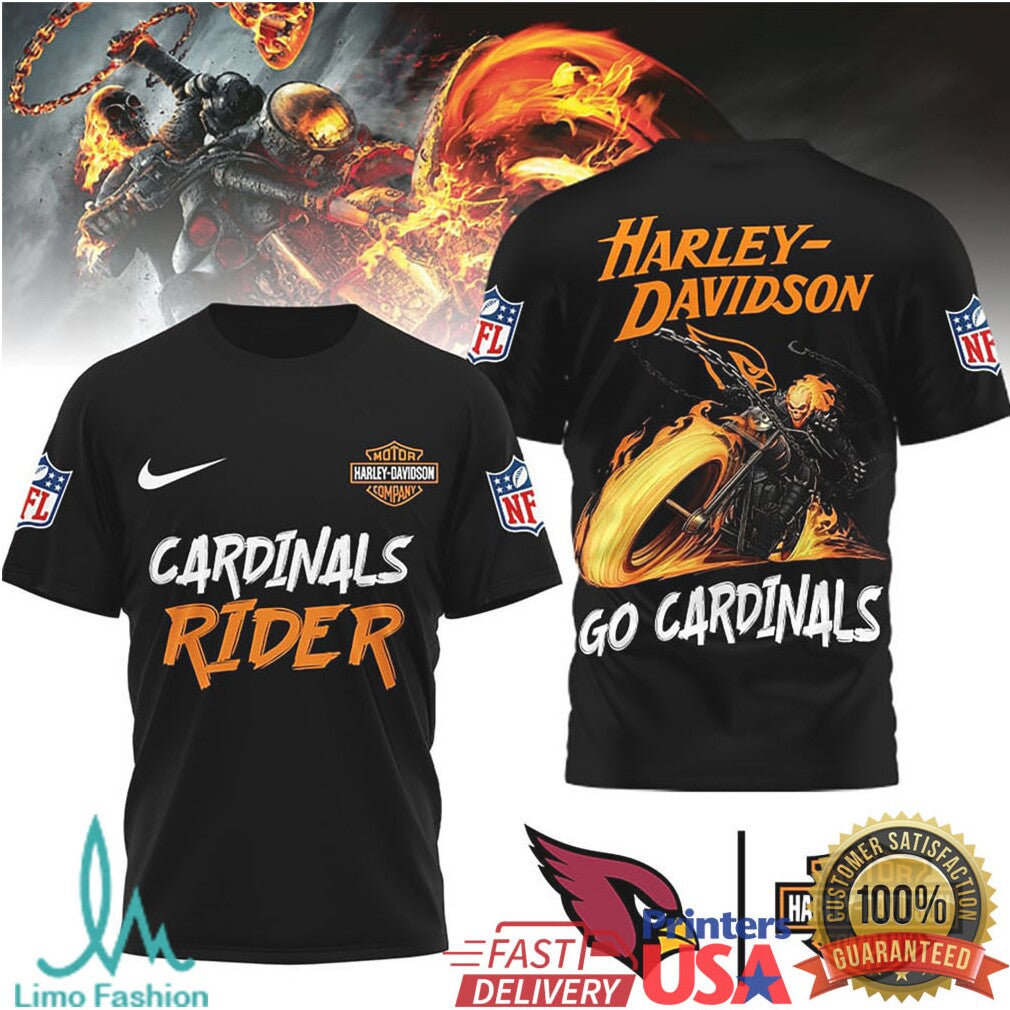 Arizona Cardinals Official NFL Ghost Rider Harley Davidson 3D Shirt - Limotees LLC