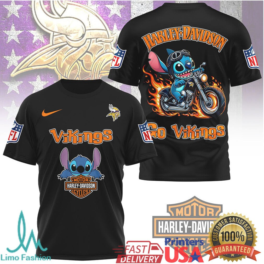 Minnesota Vikings Official NFL Stitch Harley Davidson 3D Shirt - Limotees LLC