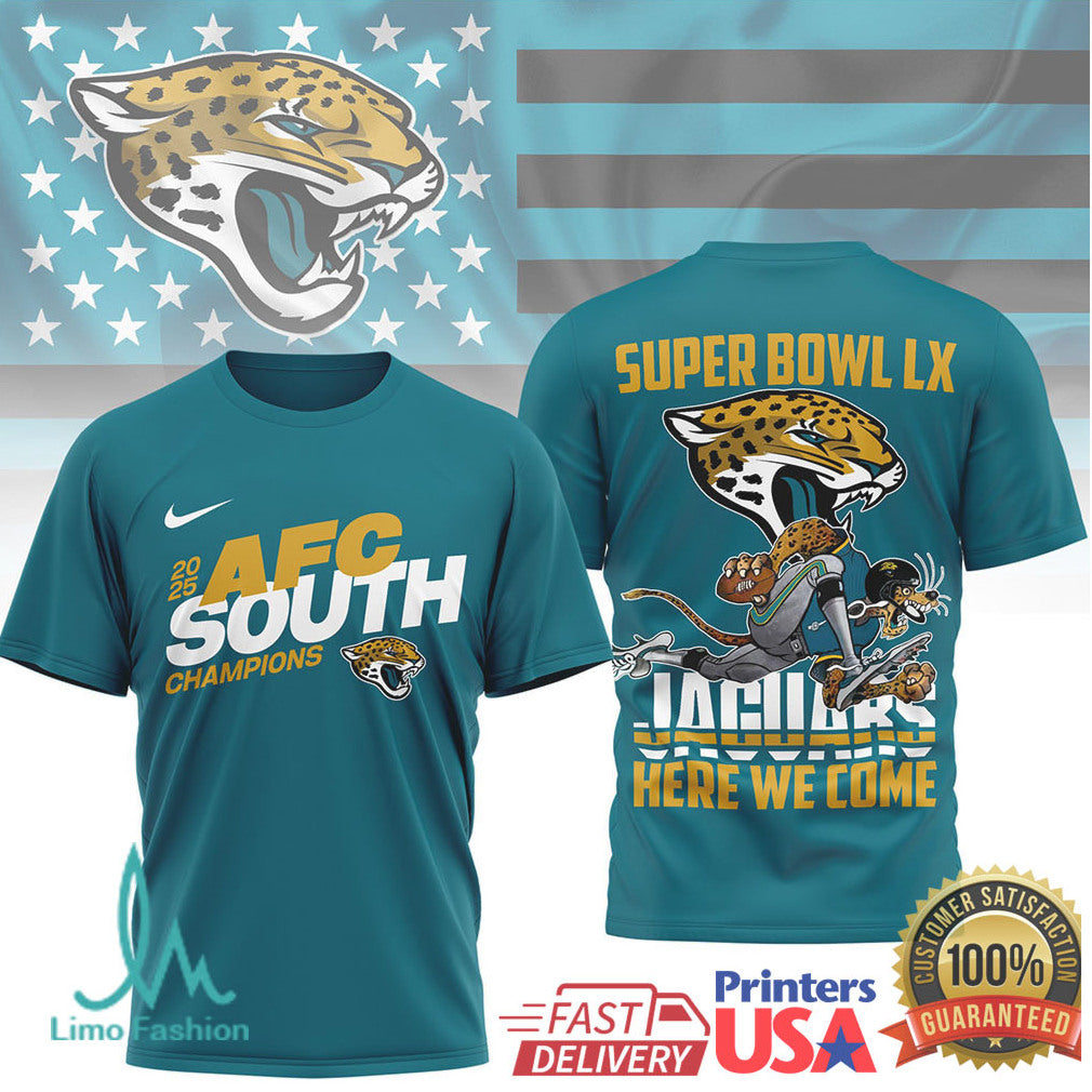 Jacksonville Jaguars Official Super Bowl LX NFL 2025 Division Champions 3D Shirt - Limotees LLC
