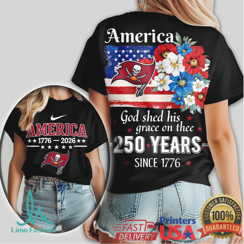 Tampa Bay Buccaneers America 250 Years T Shirt God Shed His Grace Patriotic Tee - Limotees LLC