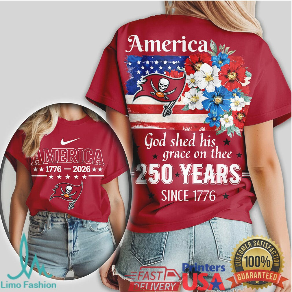 Tampa Bay Buccaneers America 250 Years T Shirt God Shed His Grace Patriotic Tee - Limotees LLC
