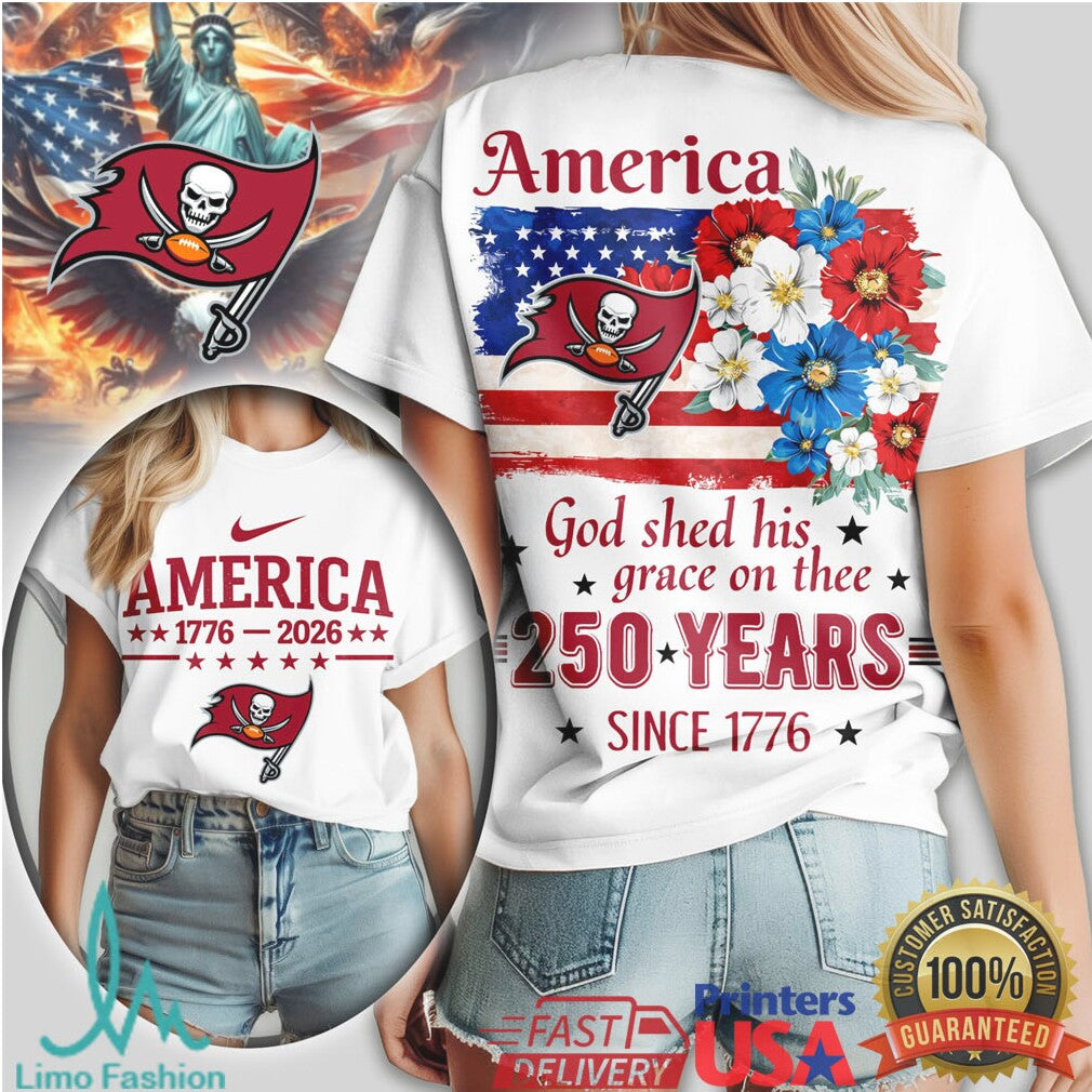 Tampa Bay Buccaneers America 250 Years T Shirt God Shed His Grace Patriotic Tee - Limotees LLC