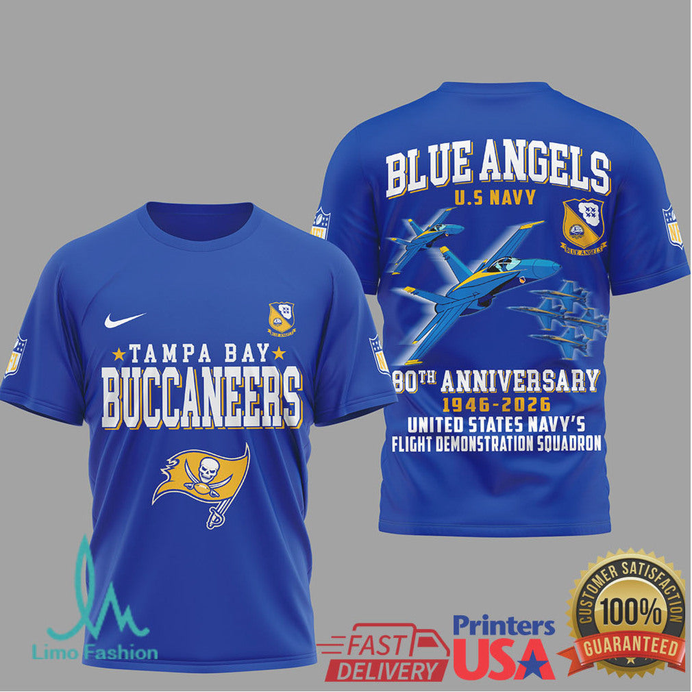Tampa Bay Buccaneers Blue Angels U.S. Navy 80th Anniversary T Shirt - Limotees LLC