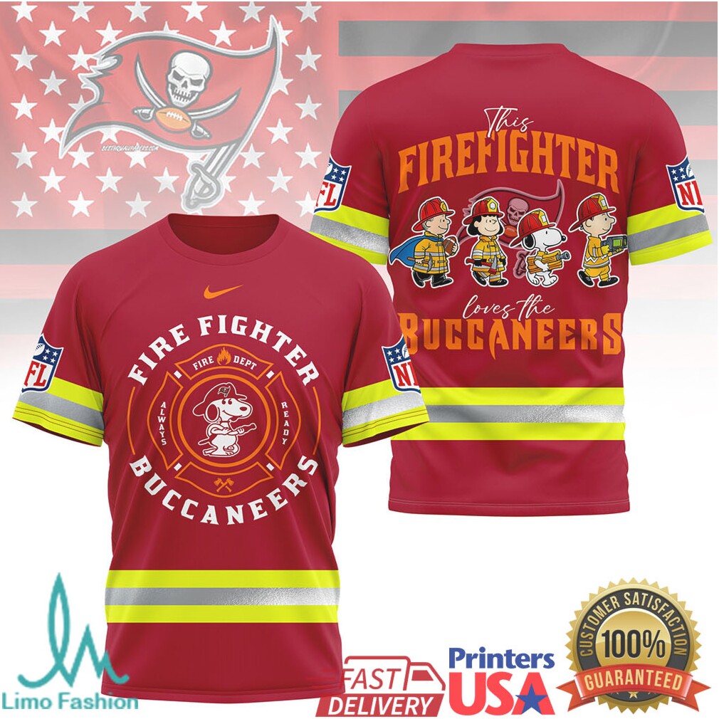 Tampa Bay Buccaneers Firefighter Snoopy Peanuts NFL Fire Dept T Shirt - Limotees LLC