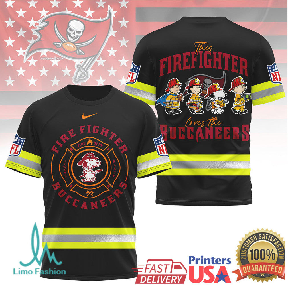 Tampa Bay Buccaneers Firefighter Snoopy Peanuts NFL Fire Dept T Shirt - Limotees LLC