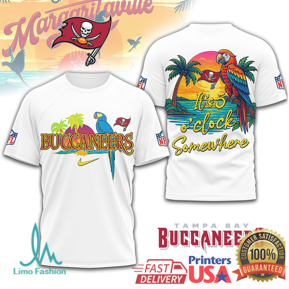 Tampa Bay Buccaneers Margaritaville It's 5 O'Clock Somewhere Parrot T Shirt - Limotees LLC
