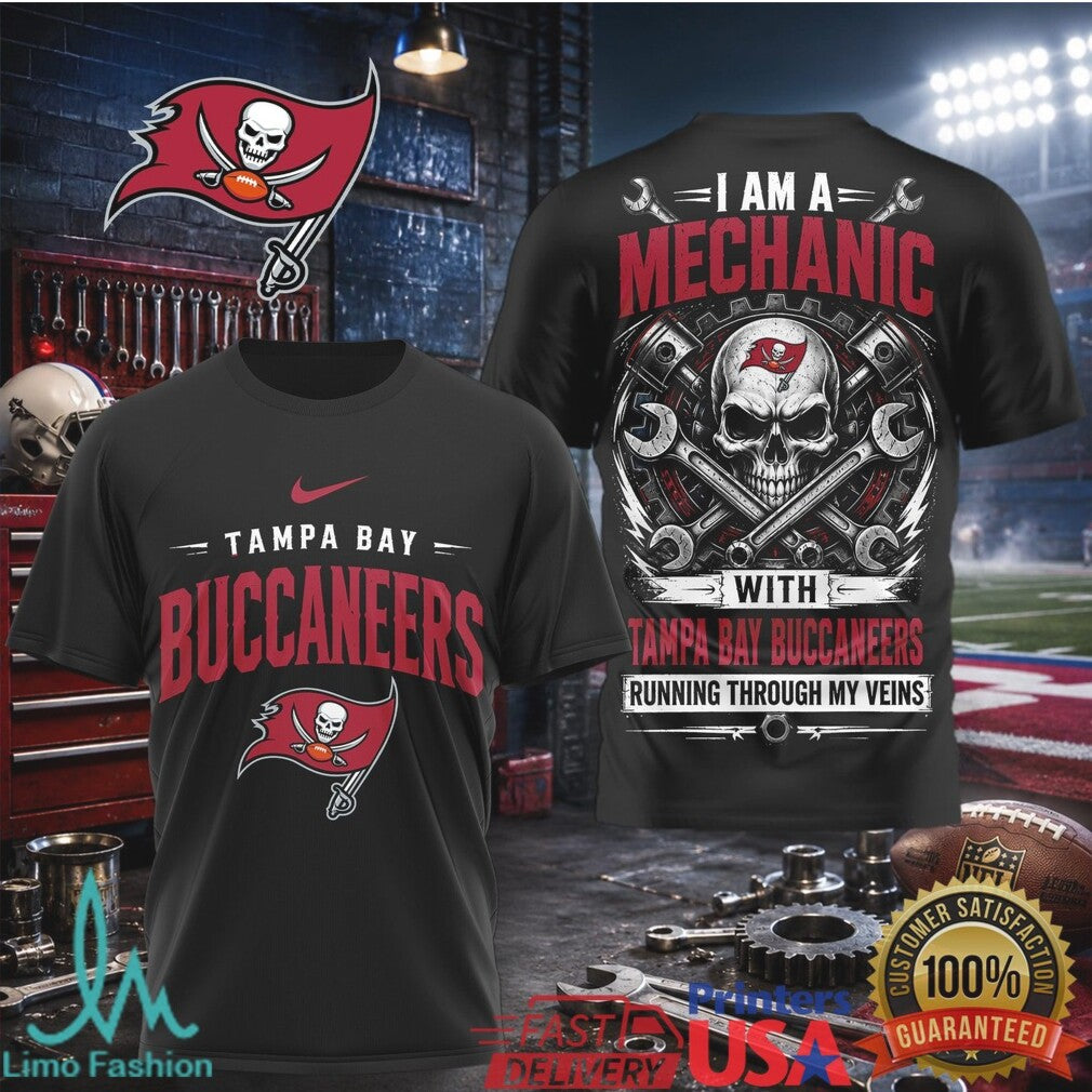 Tampa Bay Buccaneers Mechanic Skull Pistons T Shirt - Limotees LLC