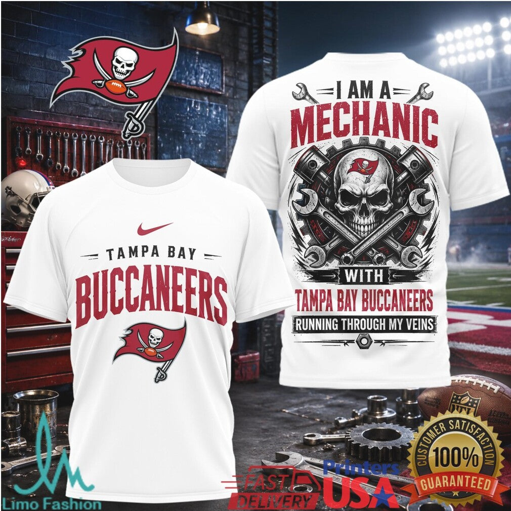 Tampa Bay Buccaneers Mechanic Skull Pistons T Shirt - Limotees LLC