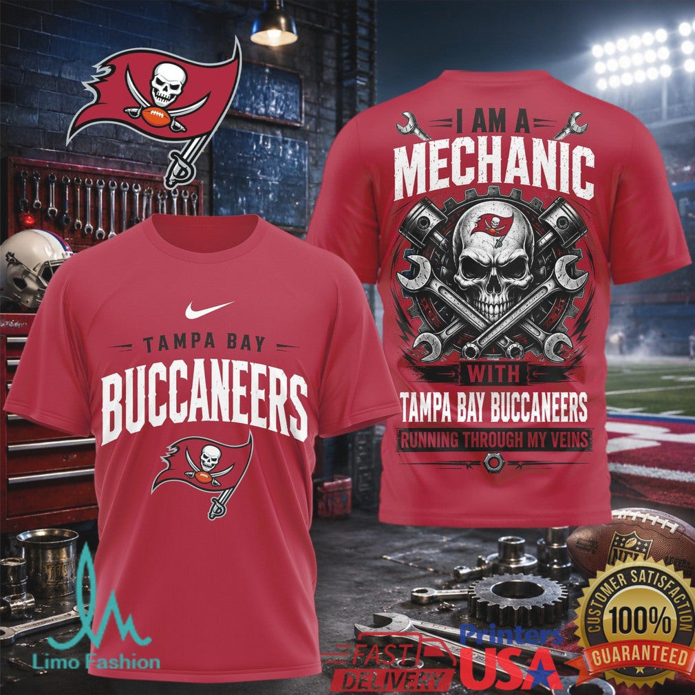 Tampa Bay Buccaneers Mechanic Skull Pistons T Shirt - Limotees LLC