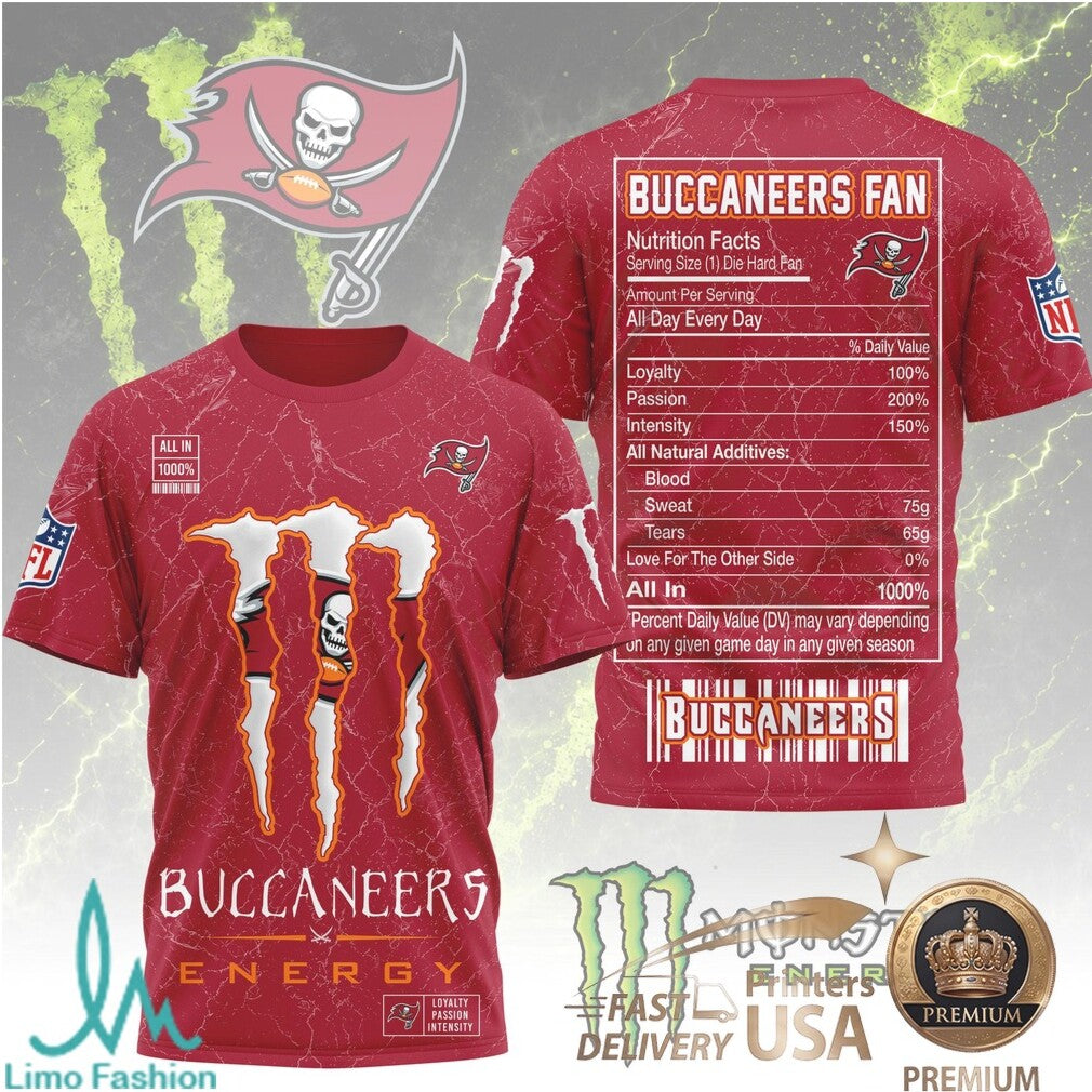 Tampa Bay Buccaneers Monster Energy Fan Nutrition Facts T Shirt - Limotees LLC