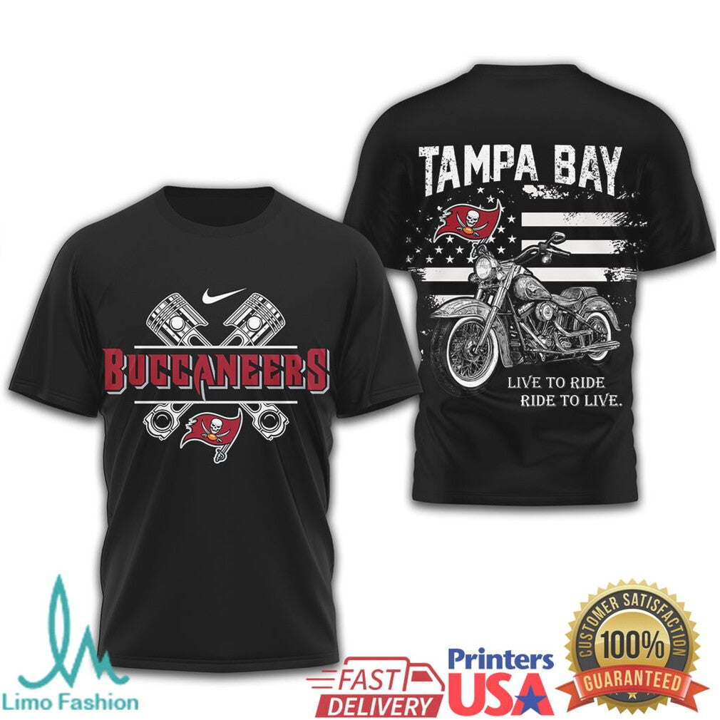 Tampa Bay Buccaneers Motorcycle Flag Graphic T Shirt - Limotees LLC