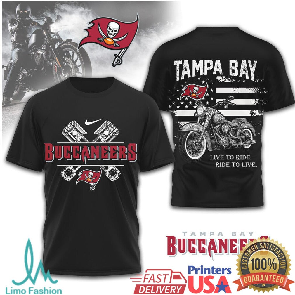 Tampa Bay Buccaneers Motorcycle Flag Graphic T Shirt - Limotees LLC