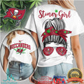 Tampa Bay Buccaneers Stoner Girl T Shirt Messy Bun Bandana Design - Limotees LLC