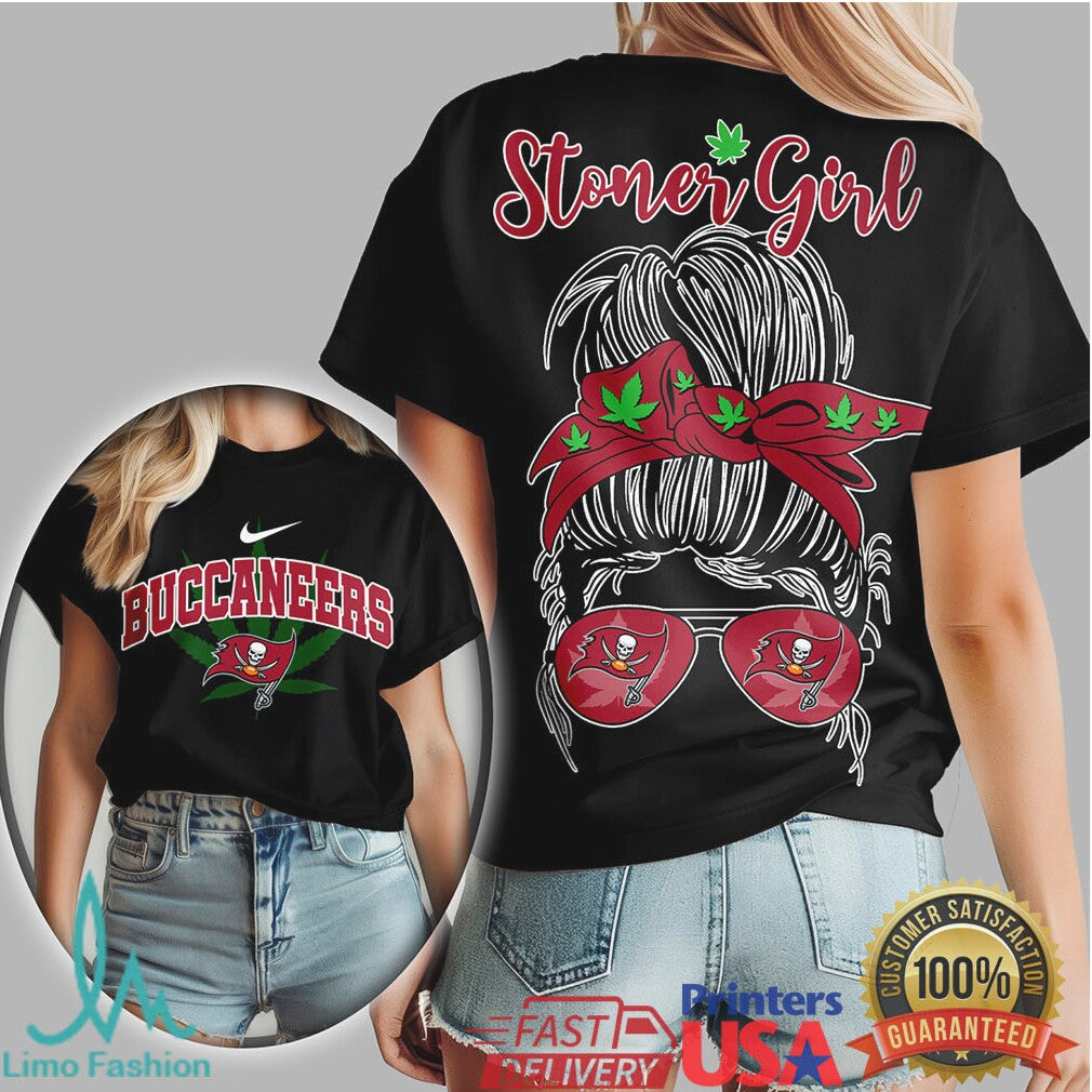 Tampa Bay Buccaneers Stoner Girl T Shirt Messy Bun Bandana Design - Limotees LLC