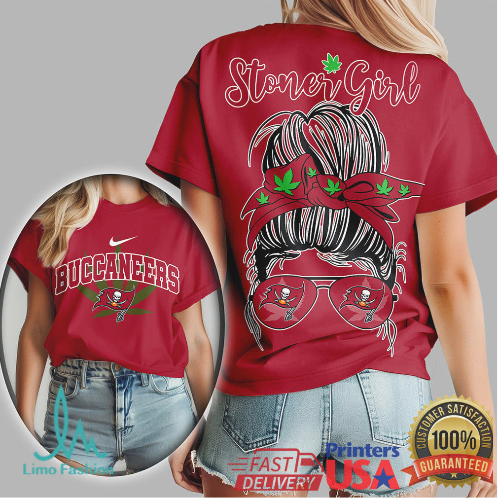 Tampa Bay Buccaneers Stoner Girl T Shirt Messy Bun Bandana Design - Limotees LLC