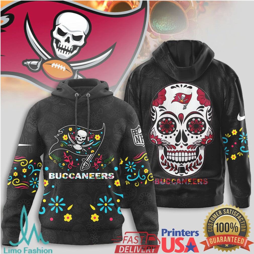 Tampa Bay Buccaneers Sugar Skull T Shirt NFL Day of the Dead Floral Pirate Gear - Limotees LLC