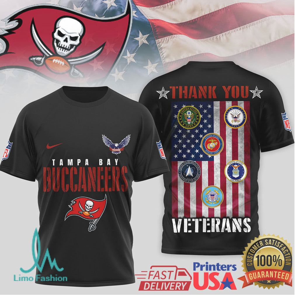Tampa Bay Buccaneers Veterans Salute American Flag T Shirt - Limotees LLC