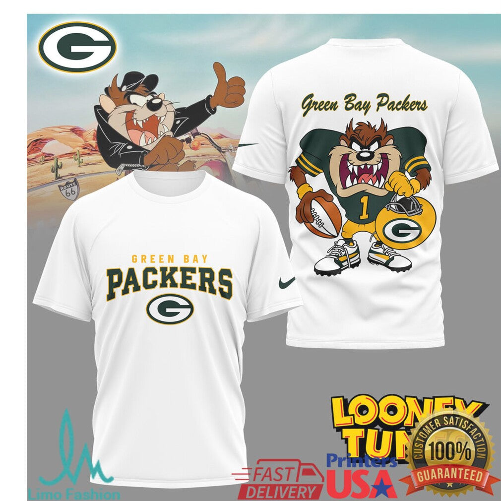 Taz Green Bay Packers Looney Tunes NFL Football T Shirt - Limotees LLC