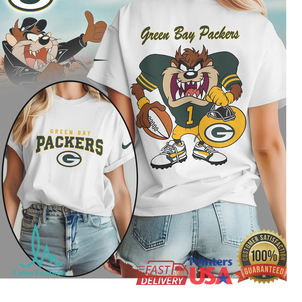 Taz Green Bay Packers Looney Tunes NFL Football T Shirt - Limotees LLC