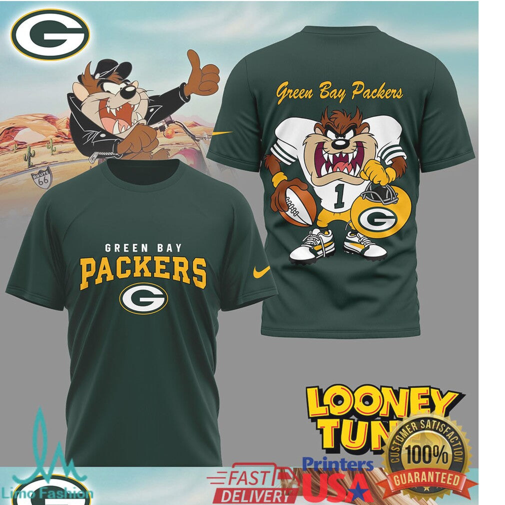 Taz Green Bay Packers Looney Tunes NFL Football T Shirt - Limotees LLC