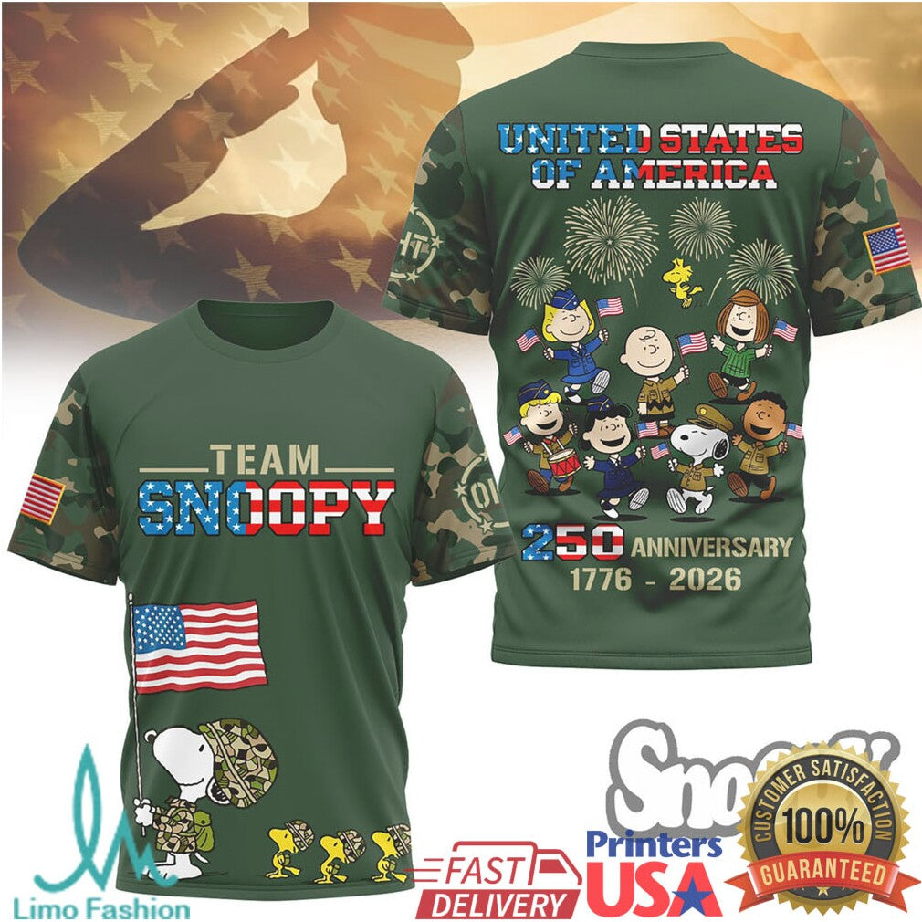 Team Snoopy Military Camo United States 250th Anniversary Peanuts T Shirt