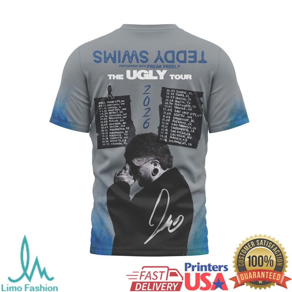 Teddy Swims The Ugly Tour 2026 Vintage Grey Graphic T Shirt - Limotees LLC