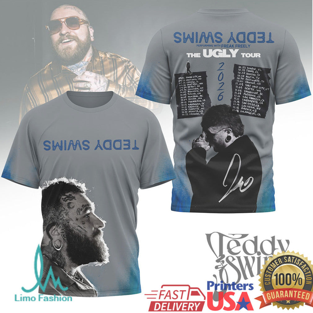Teddy Swims The Ugly Tour 2026 Vintage Grey Graphic T Shirt - Limotees LLC
