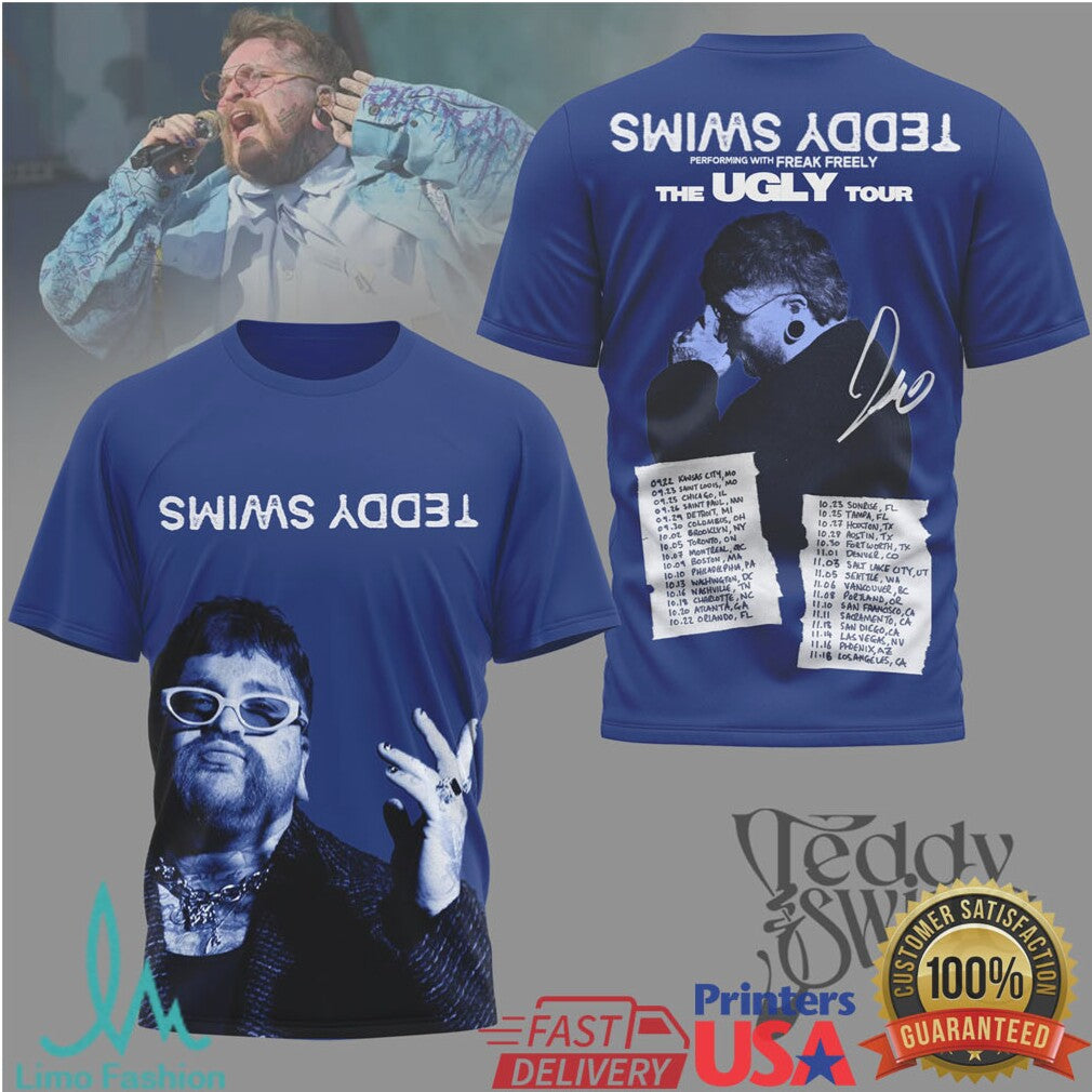 Teddy Swims The Ugly Tour Blue Concert Graphic T Shirt with Tour Dates - Limotees LLC