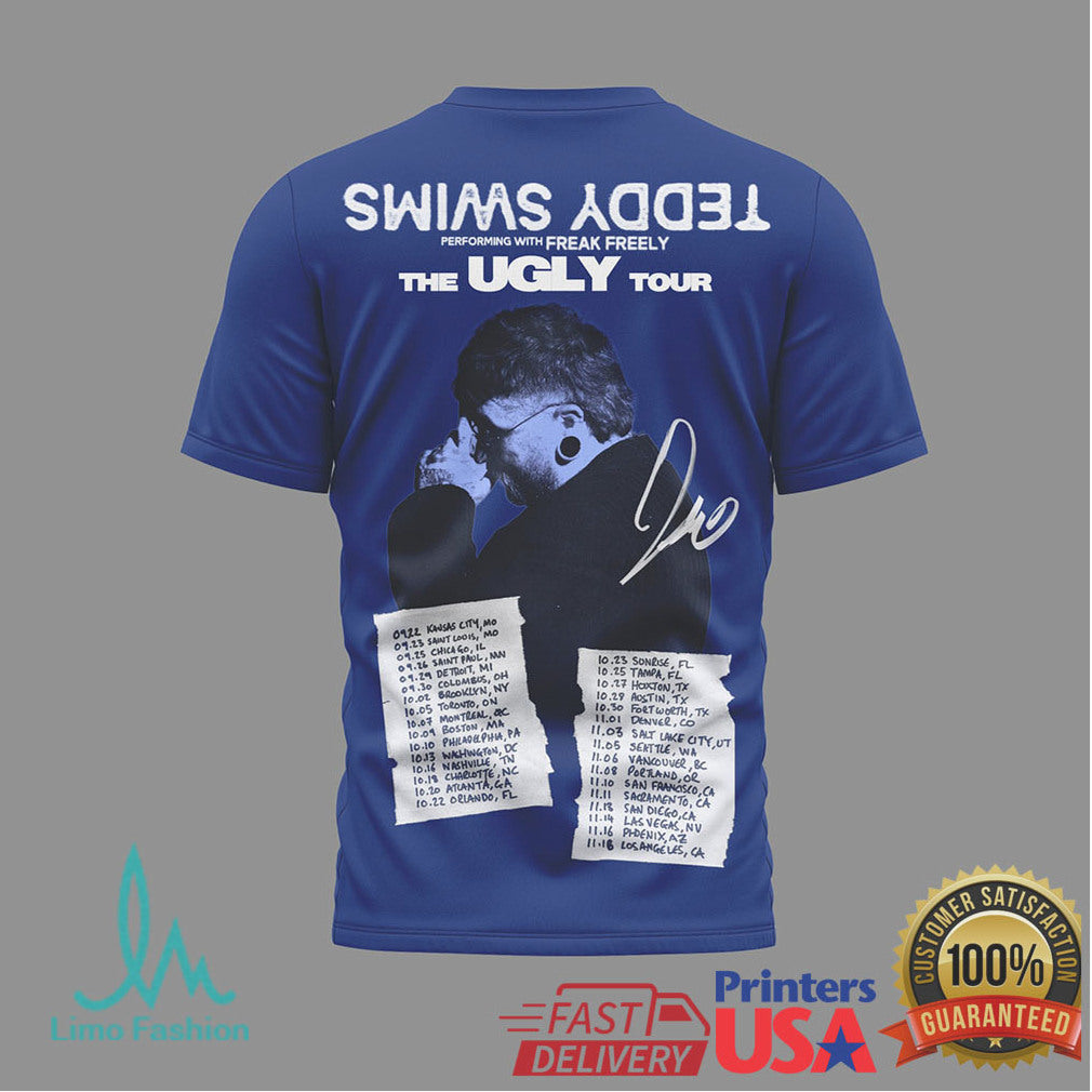 Teddy Swims The Ugly Tour Blue Concert Graphic T Shirt with Tour Dates - Limotees LLC