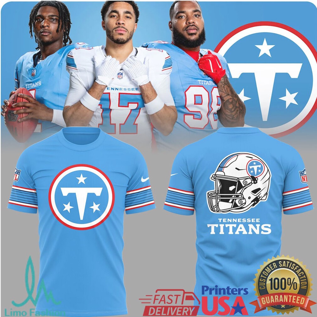Tennessee Titans Columbia Blue NFL Graphic T Shirt Front & Back Helmet Design - Limotees LLC