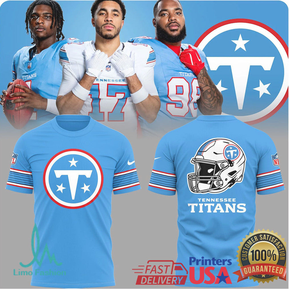 Tennessee Titans Columbia Blue NFL Graphic T Shirt Front & Back Helmet Design - Limotees LLC