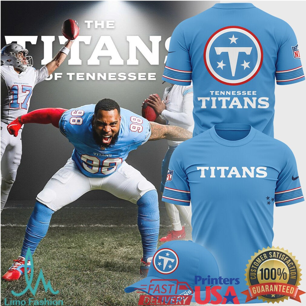 Tennessee Titans Light Blue Graphic T Shirt Retro Logo Fan Apparel - Limotees LLC