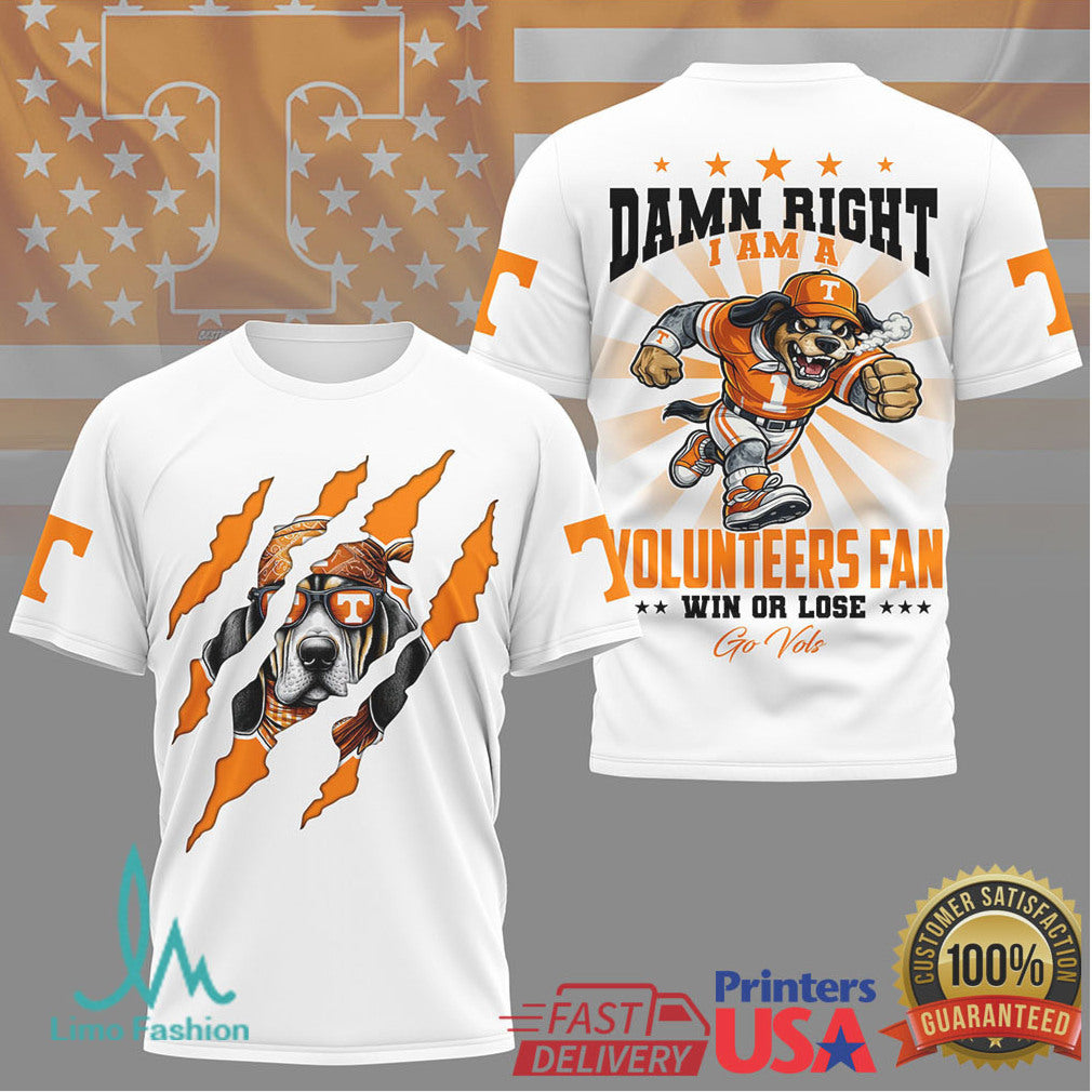 Tennessee Volunteers Fan Damn Right Dog Mascot Tshirt - Limotees LLC