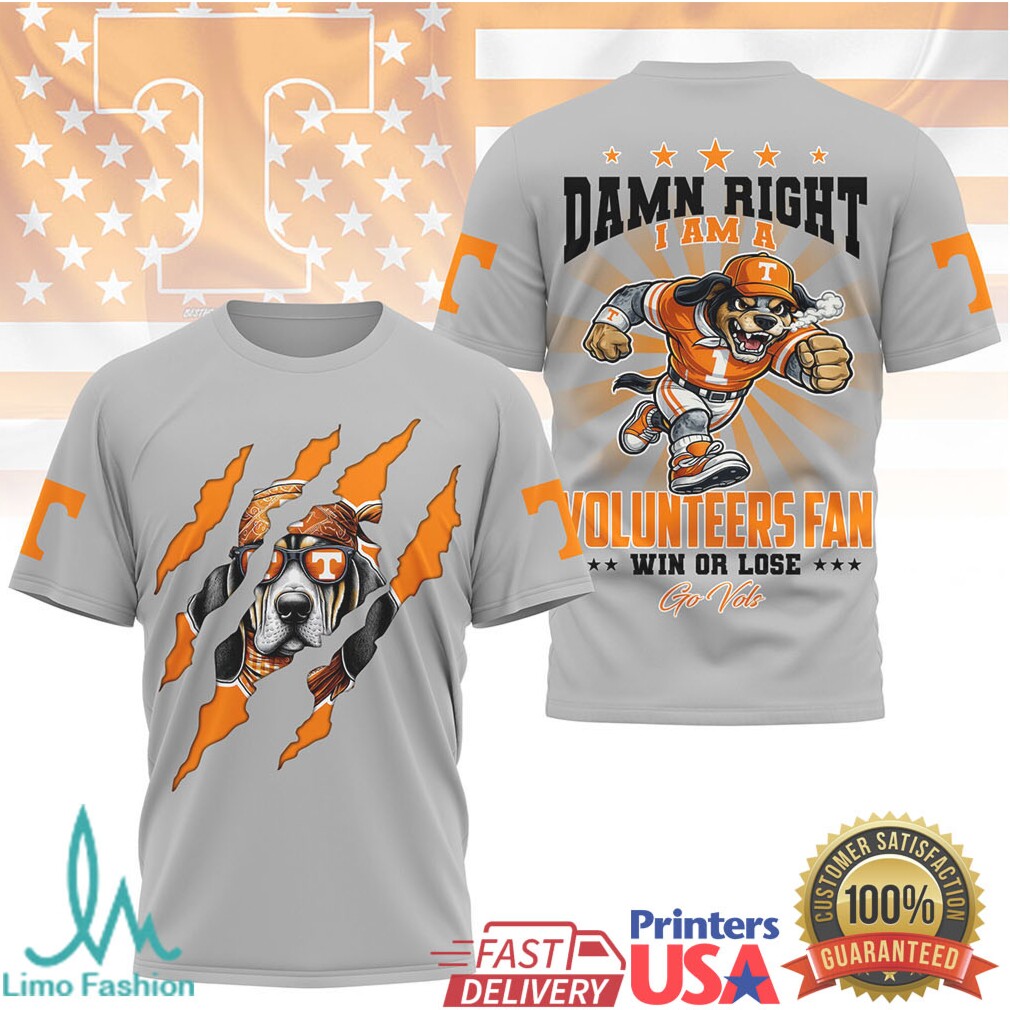 Tennessee Volunteers Fan Damn Right Dog Mascot Tshirt - Limotees LLC