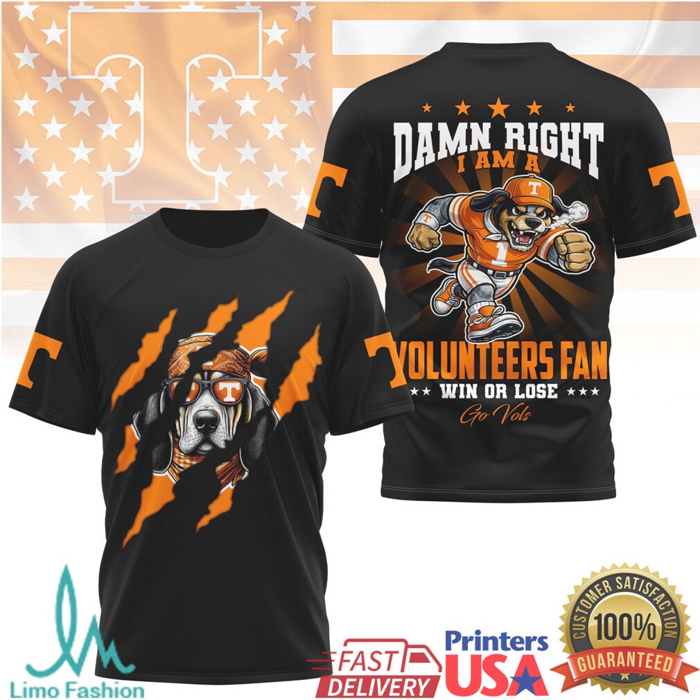 Tennessee Volunteers Fan Damn Right Dog Mascot Tshirt - Limotees LLC