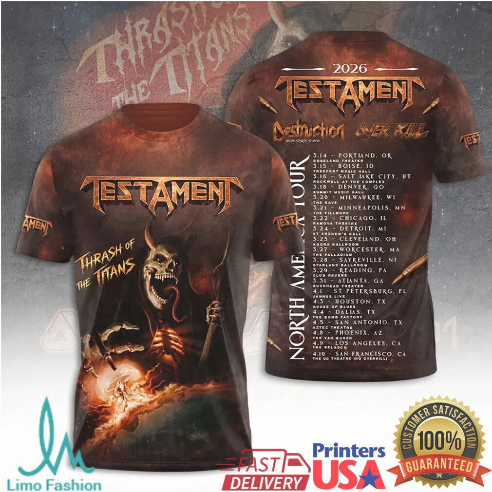 Testament North America Tour 2026 Thrash of the Titans Heavy Metal Retro Men T Shirt - Limotees LLC