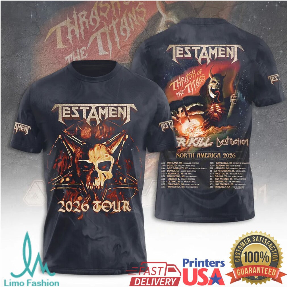 Testament Thrash Of The Titans North America 2026 Tour Retro Heavy Metal Fans T Shirt