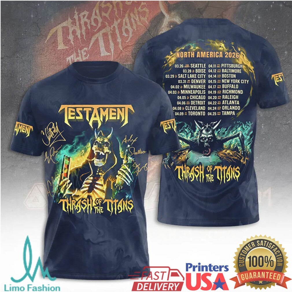Testament Thrash Of The Titans North America Tour 2026 Metal Music Retro T Shirt - Limotees LLC