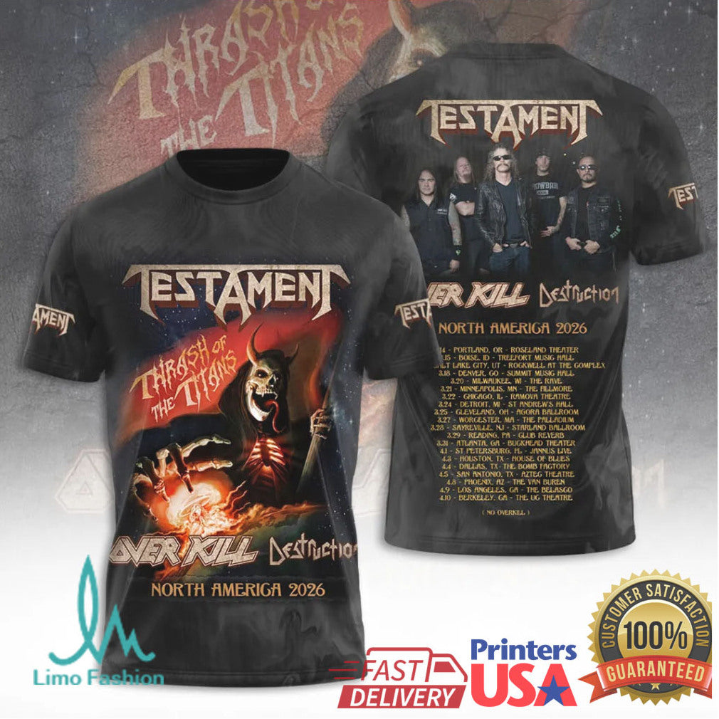 Testament Thrash of the Titans North America Tour 2026 Metal Retro Men Fans T Shirt - Limotees LLC