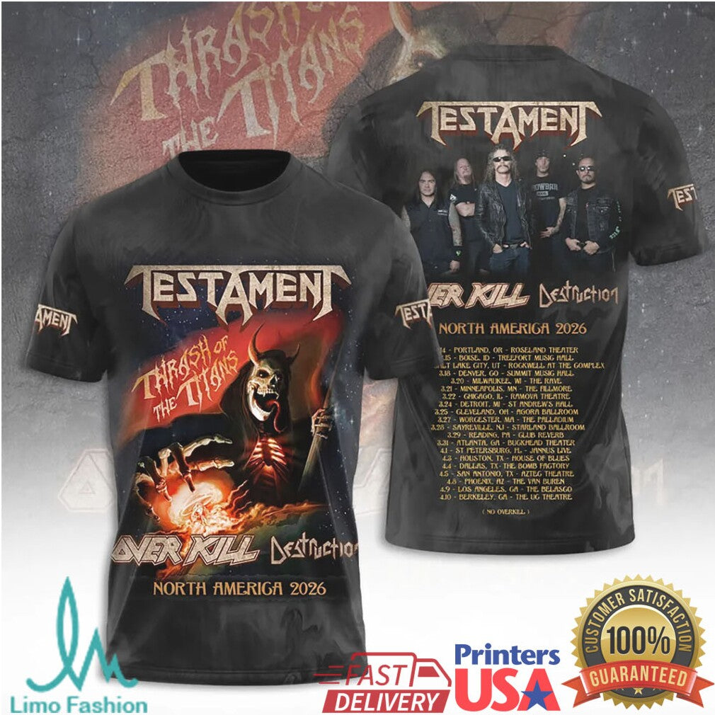 Testament Thrash of the Titans North America Tour 2026 Metal Retro Men Fans T Shirt - Limotees LLC