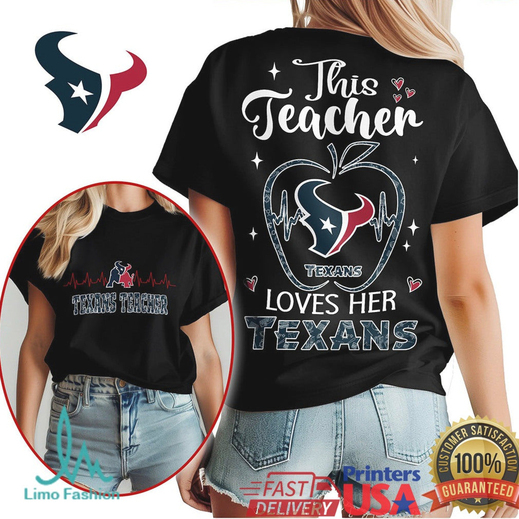 Texans Teacher Heartbeat Apple This Teacher Loves Her Texans T Shirt - Limotees LLC