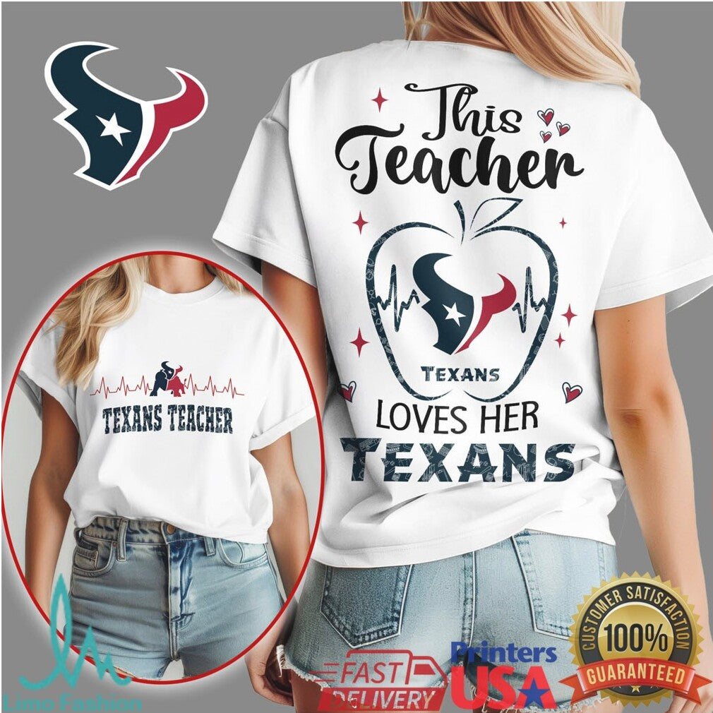 Texans Teacher Heartbeat Apple This Teacher Loves Her Texans T Shirt - Limotees LLC