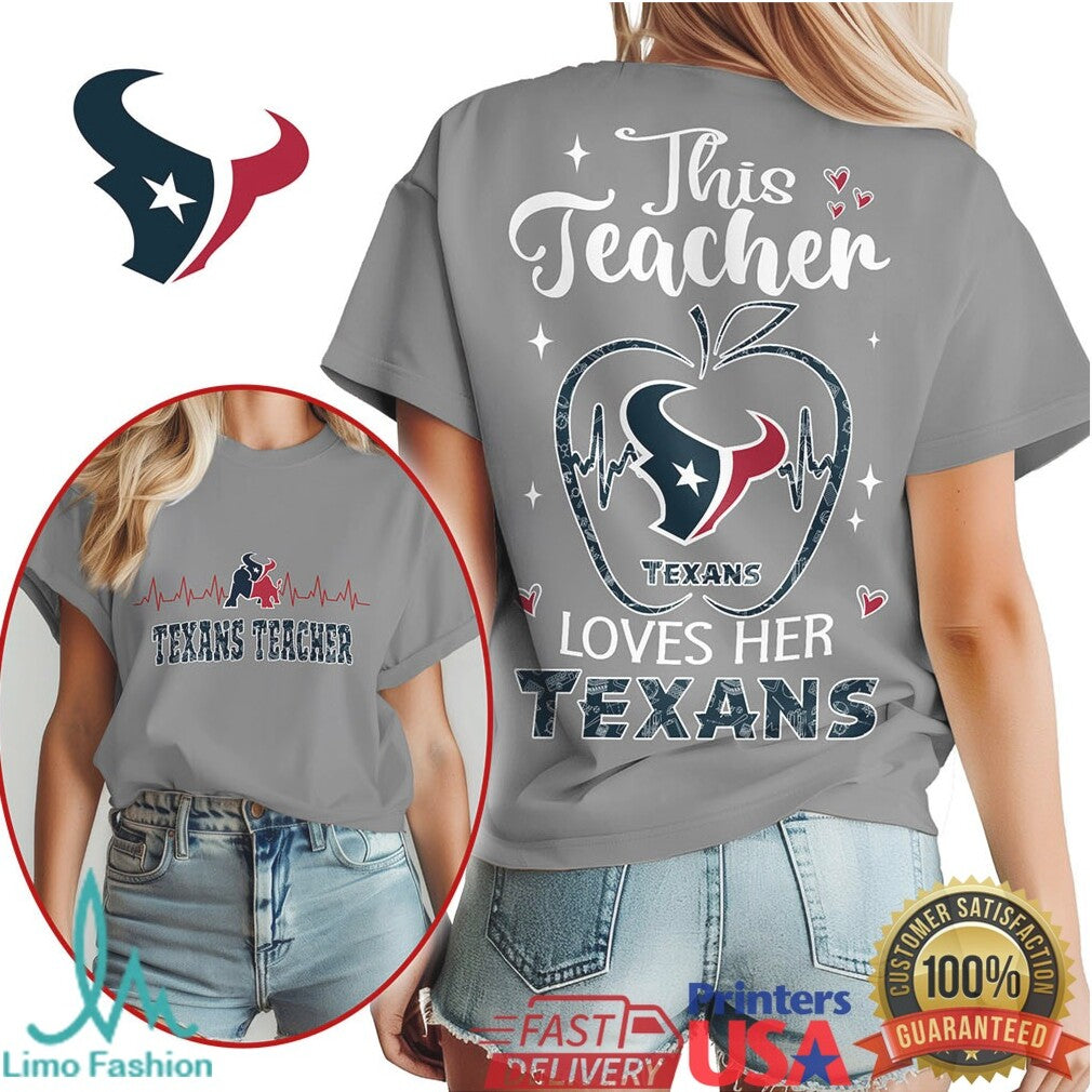 Texans Teacher Heartbeat Apple This Teacher Loves Her Texans T Shirt - Limotees LLC