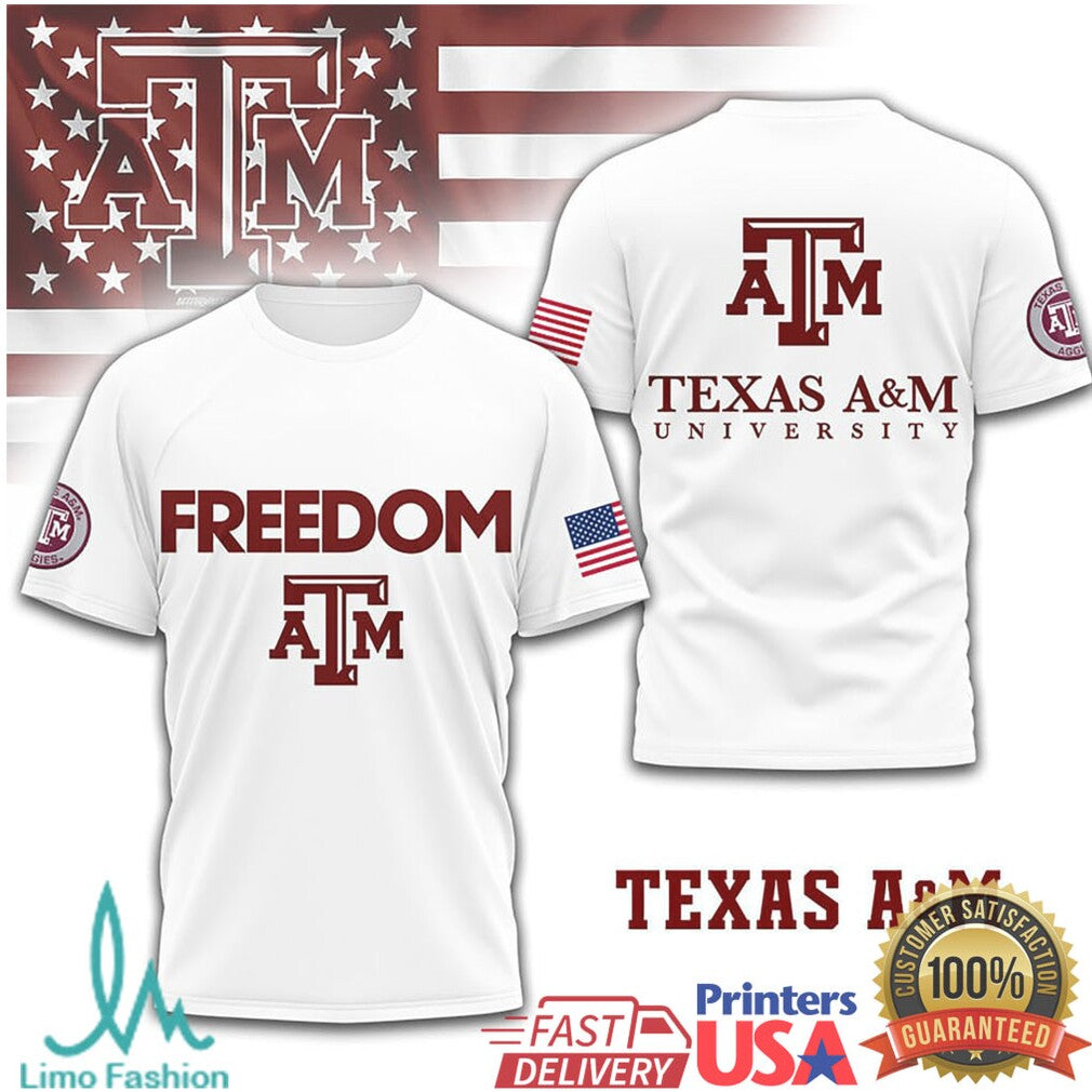 Texas A&M Aggies Freedom Patriotic Maroon Out American Flag T Shirt - Limotees LLC