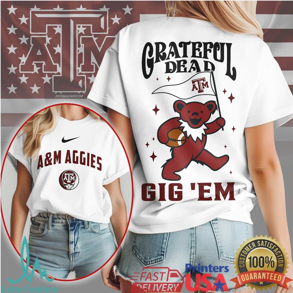 Texas A&M Aggies Grateful Dead Bear Gig 'Em Mascot T Shirt - Limotees LLC