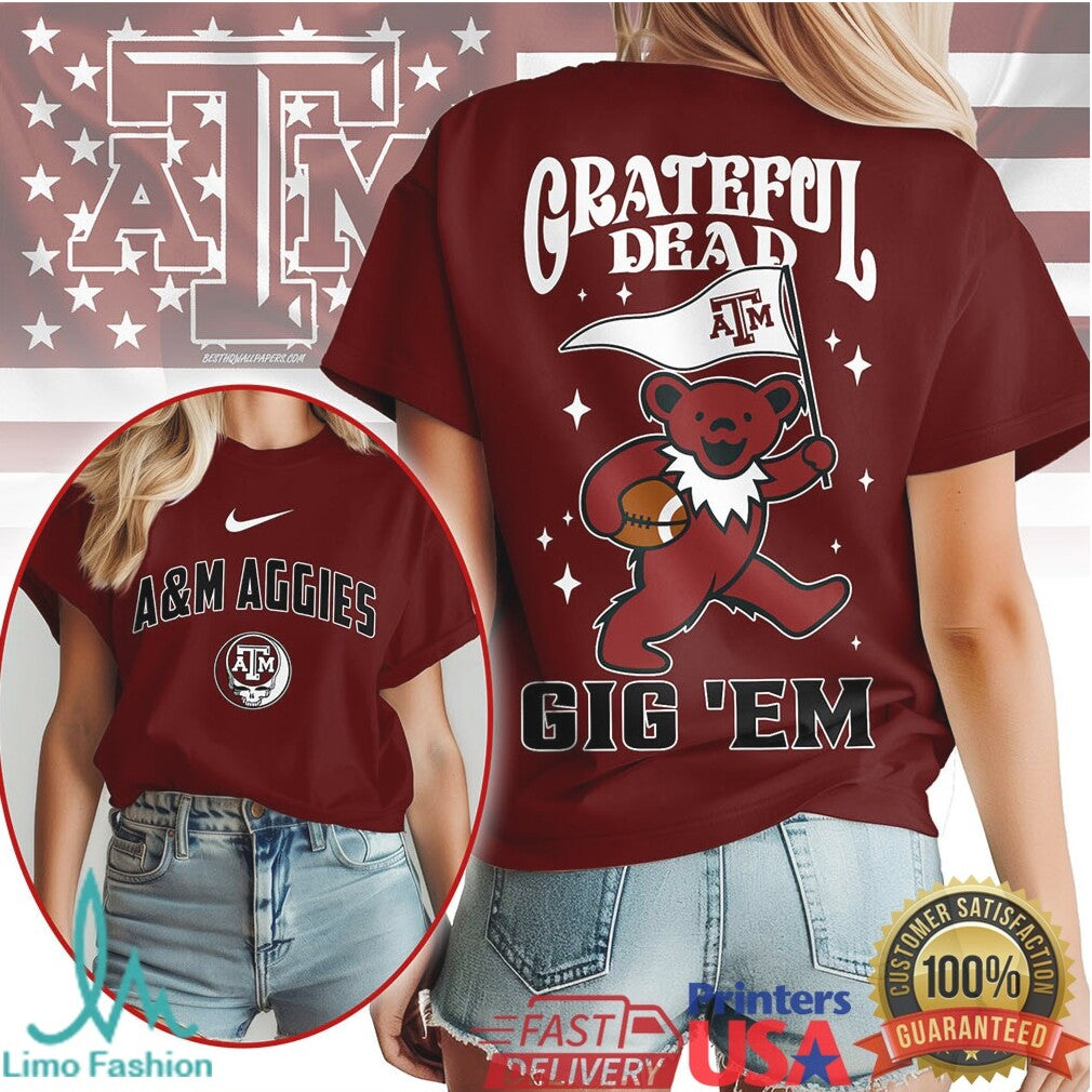 Texas A&M Aggies Grateful Dead Bear Gig 'Em Mascot T Shirt - Limotees LLC