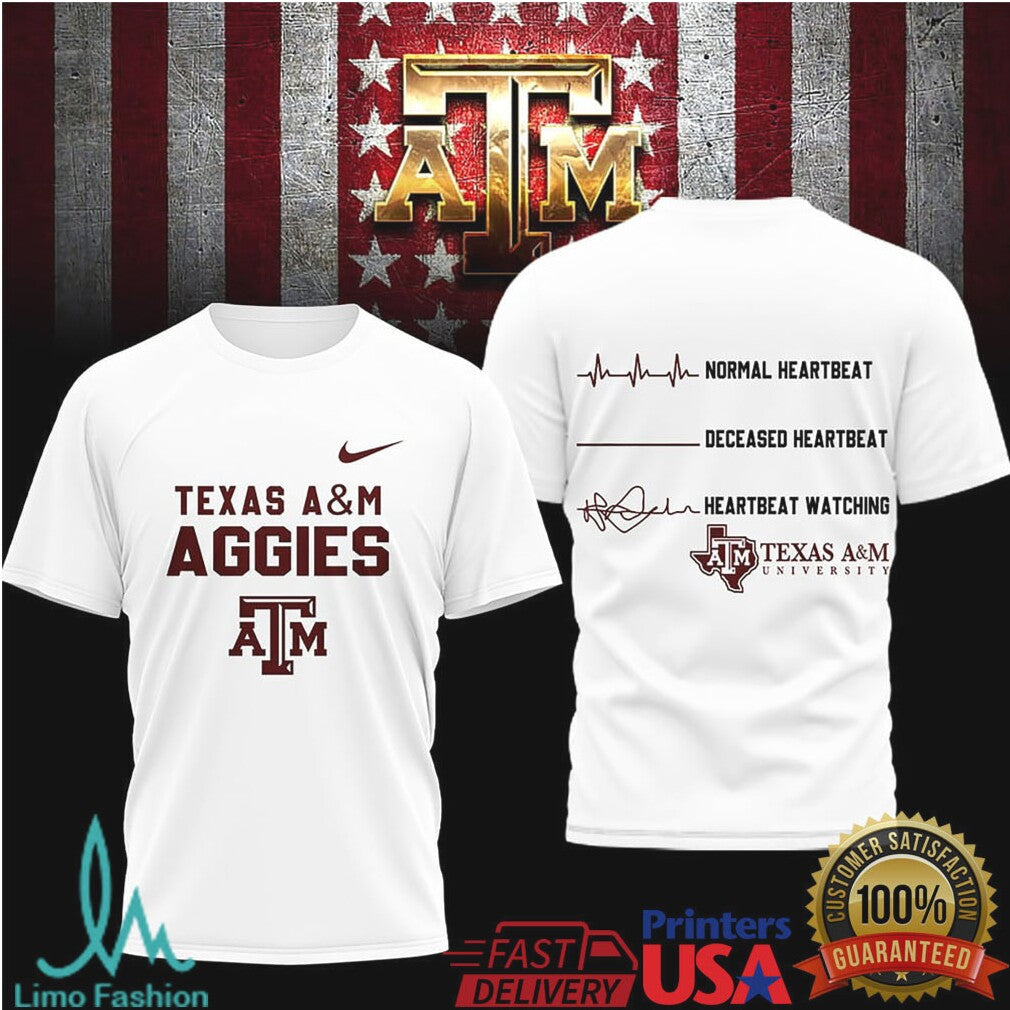 Texas A&M Aggies Heartbeat Watching Football T Shirt Gig 'Em Fan T Shirt - Limotees LLC