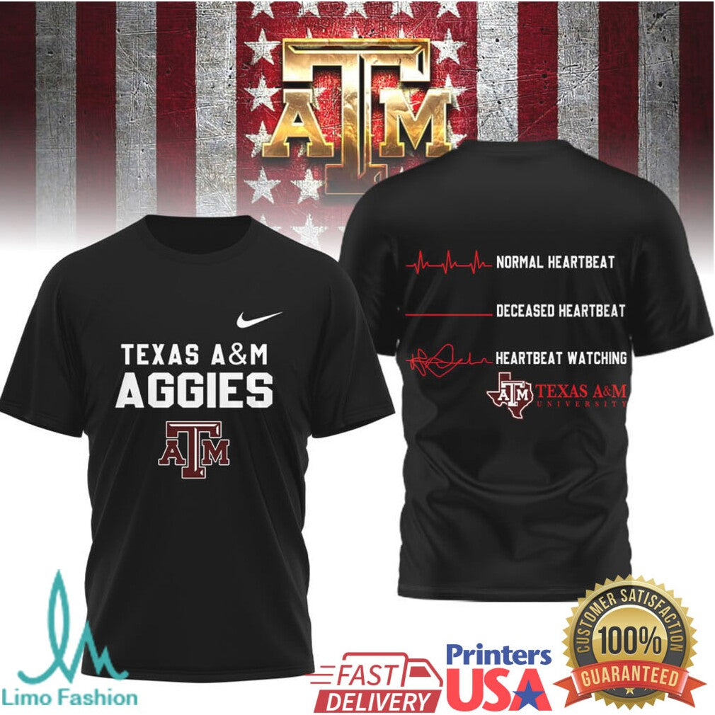 Texas A&M Aggies Heartbeat Watching Football T Shirt Gig 'Em Fan T Shirt - Limotees LLC