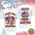 Texas A&M Aggies Snoopy & Friends American Flag Football T Shirt - Limotees LLC