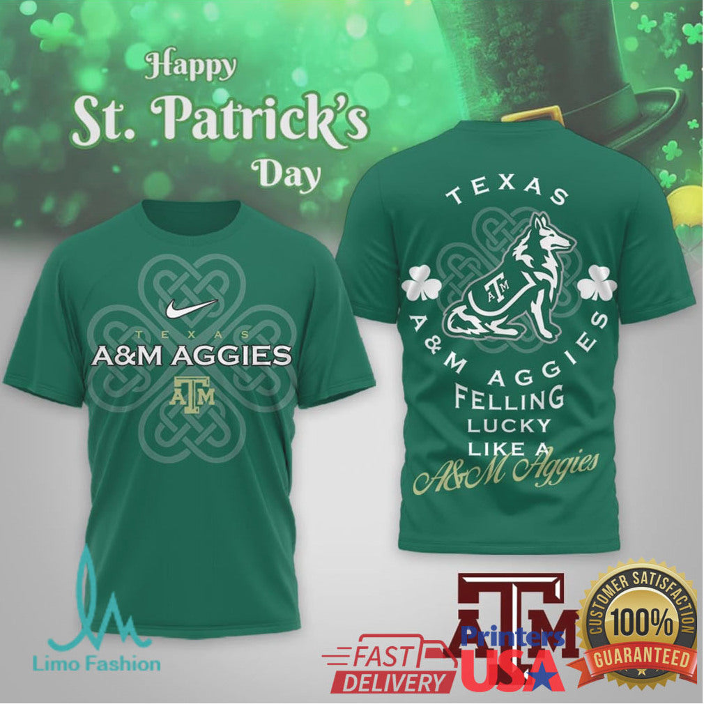 Texas A&M Aggies St. Patrick's Day Reveille Lucky Mascot T Shirt - Limotees LLC